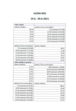 VOZNI RED 19 in 20 6 2021